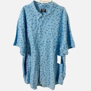 NWT Hurley Palm Tree Print Short Sleeve Button Front Shirt Pointed Collar 💙🩵🌴
